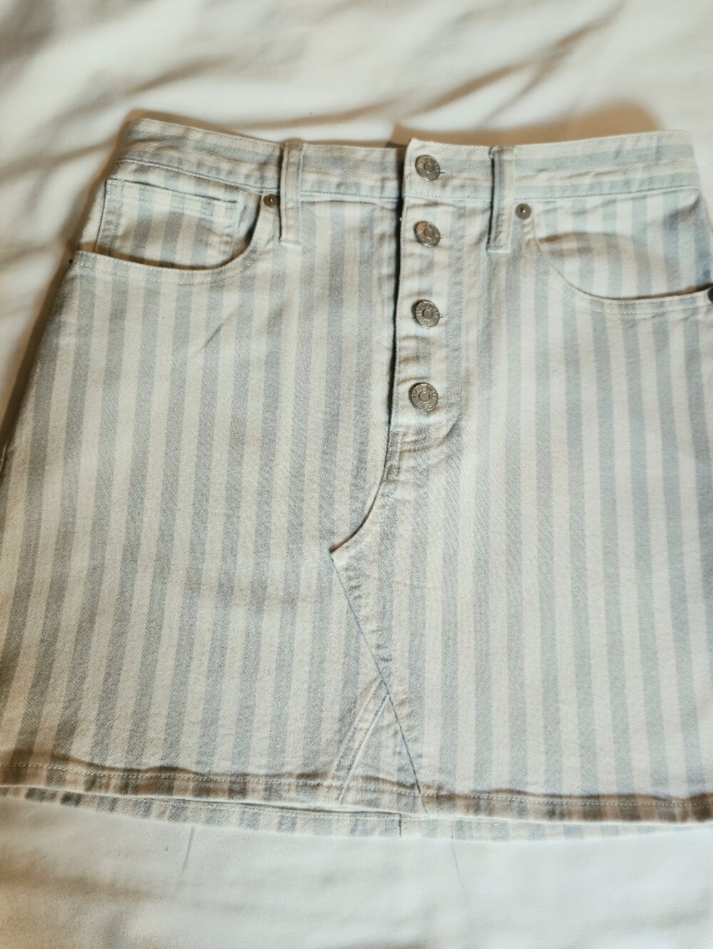 Madewell Blue and White Striped Button-Front Skort